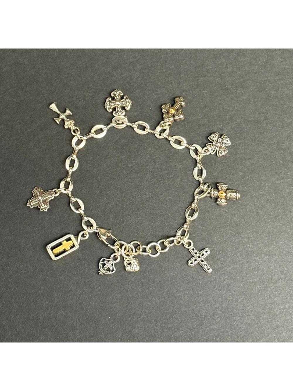 Brighton Eternity Cross Charm Bracelet Two Tone Silver Gold Plated Religious 8"